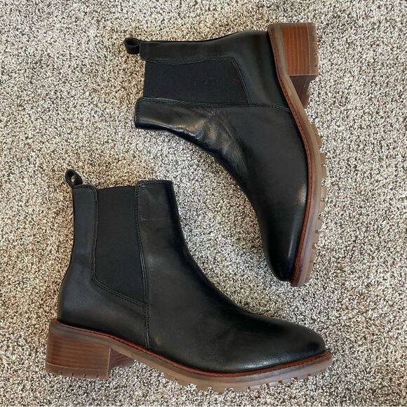 JOIE- Genuine Leather Black Zip Up Chunky Heel Ankle Boot Women’s Size 9 - Picture 1 of 10
